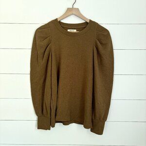 Madewell olive green long sleeve top with puff sleeve sz small